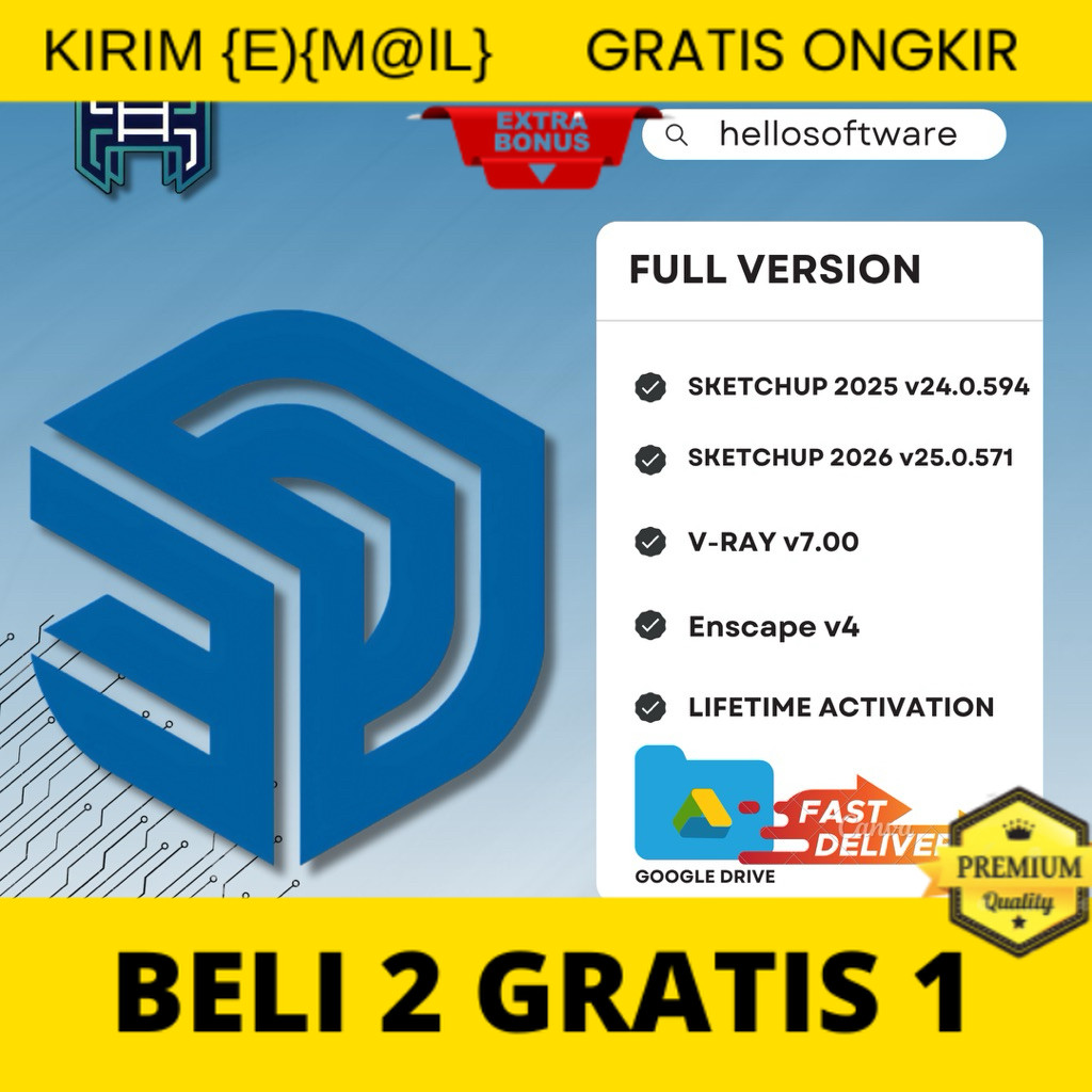 (WIN/MAC) Sketchup Pro 2026 + V-Ray + Enscape, Full Version (Versi Terbaru)