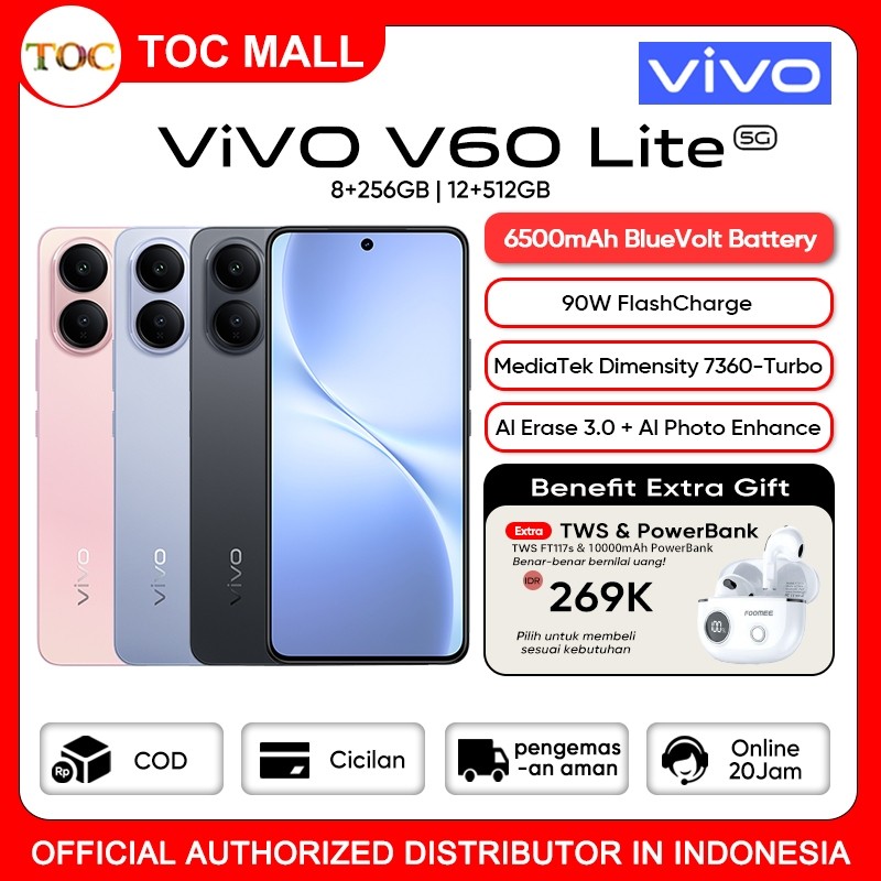 Vivo V50 V60 Lite 5G 12/512GB 8/256GB NFC RAM 12+12GB Extended  6500mAh+90W Vivo hp terbaru 2025