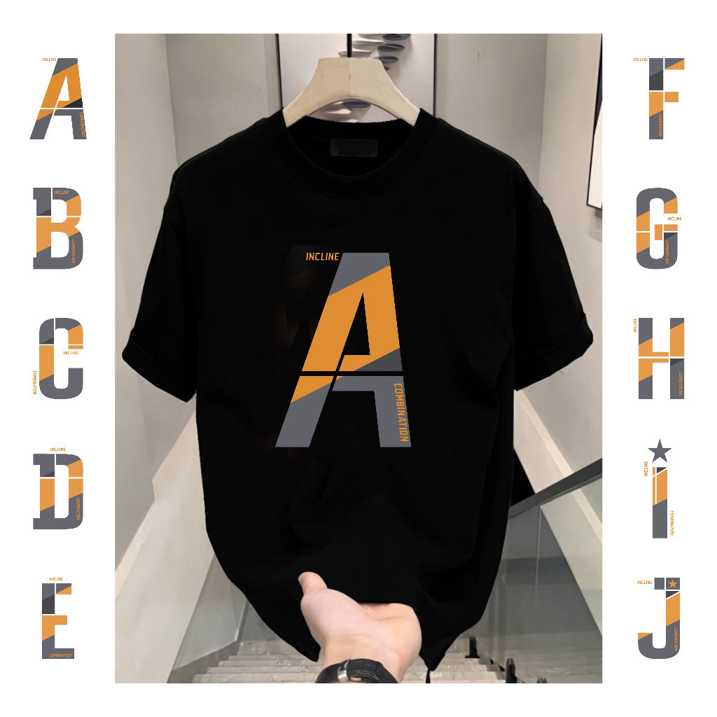 Kaos Distro Pria Aesthetic Hitam Graphic Tee Huruf A Premium Fashion Cowok Remaja Kaos Harian Trend 