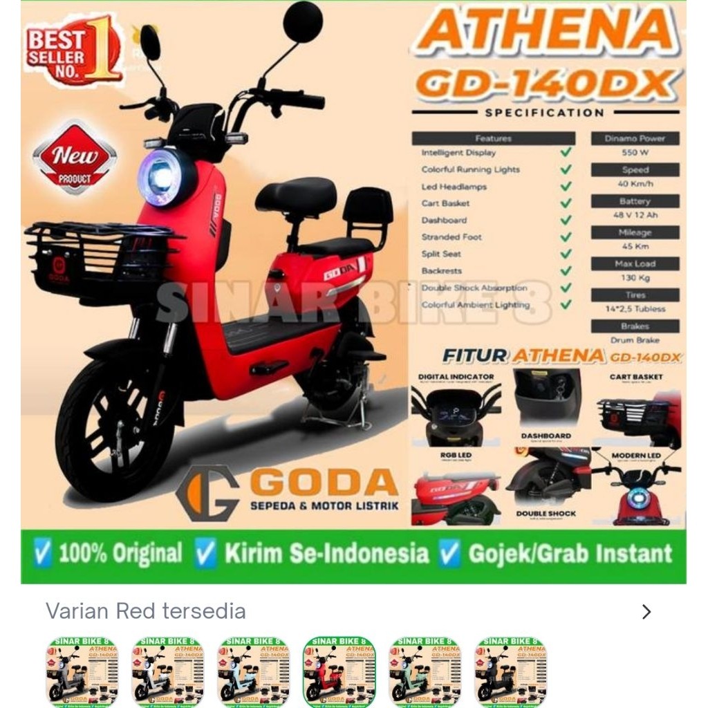 PROMO SEPEDA LISTRIK GODA 140L  500 watt- Khusus Belitung