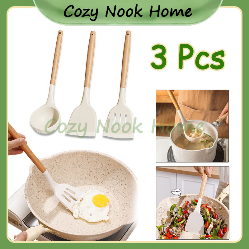 Set 3 Pcs Alat Masak Silikon / Peralatan Masak Food Grade / Spatula Peralatan Masak Sutil Pegangan K