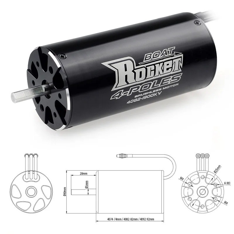 SURPASS ROCKET 4082 1600KV BLACK BRUSHLESS MOTOR (BOAT <= 120CM) #SP-040820-01-1600