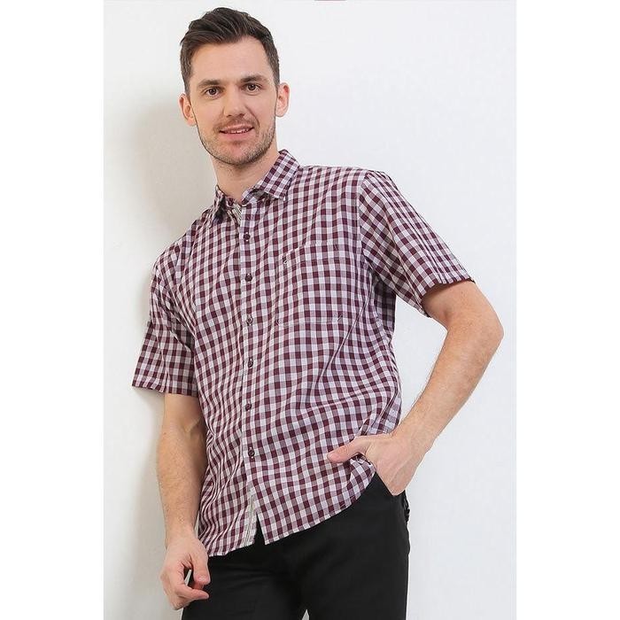 Cardinal Kemeja Lengan Pendek Slim Fit Pria F2709P11F - Maroon, L