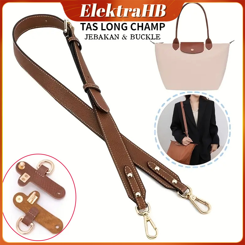 Set Tali Tas Kompatibel Longchamp - Tali Selempang Kulit Sintetis + Klip Emas, Dapat Disetel Panjang