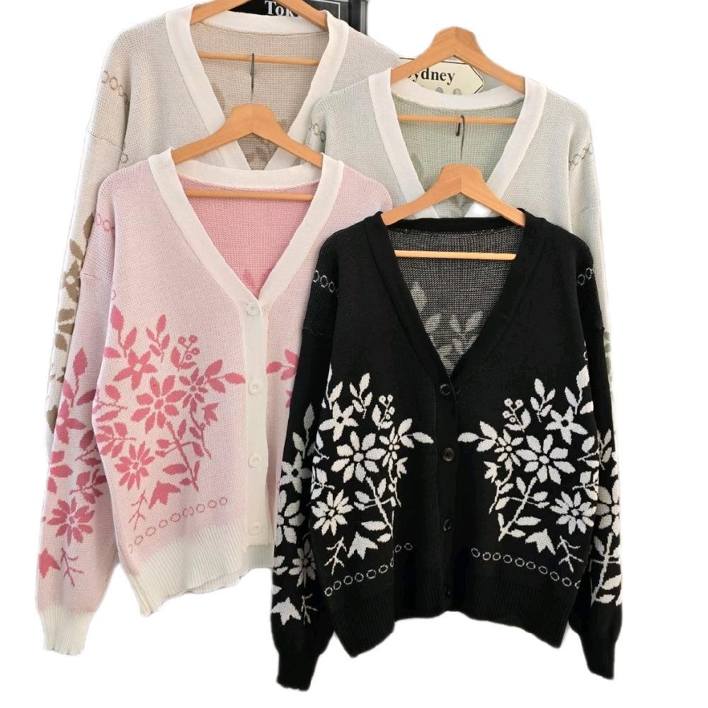 DAHLIA OUTER CARDIGAN KNITWEAR KOMPUTER MOTIF BUNGA LENGAN PANJANG Wanita