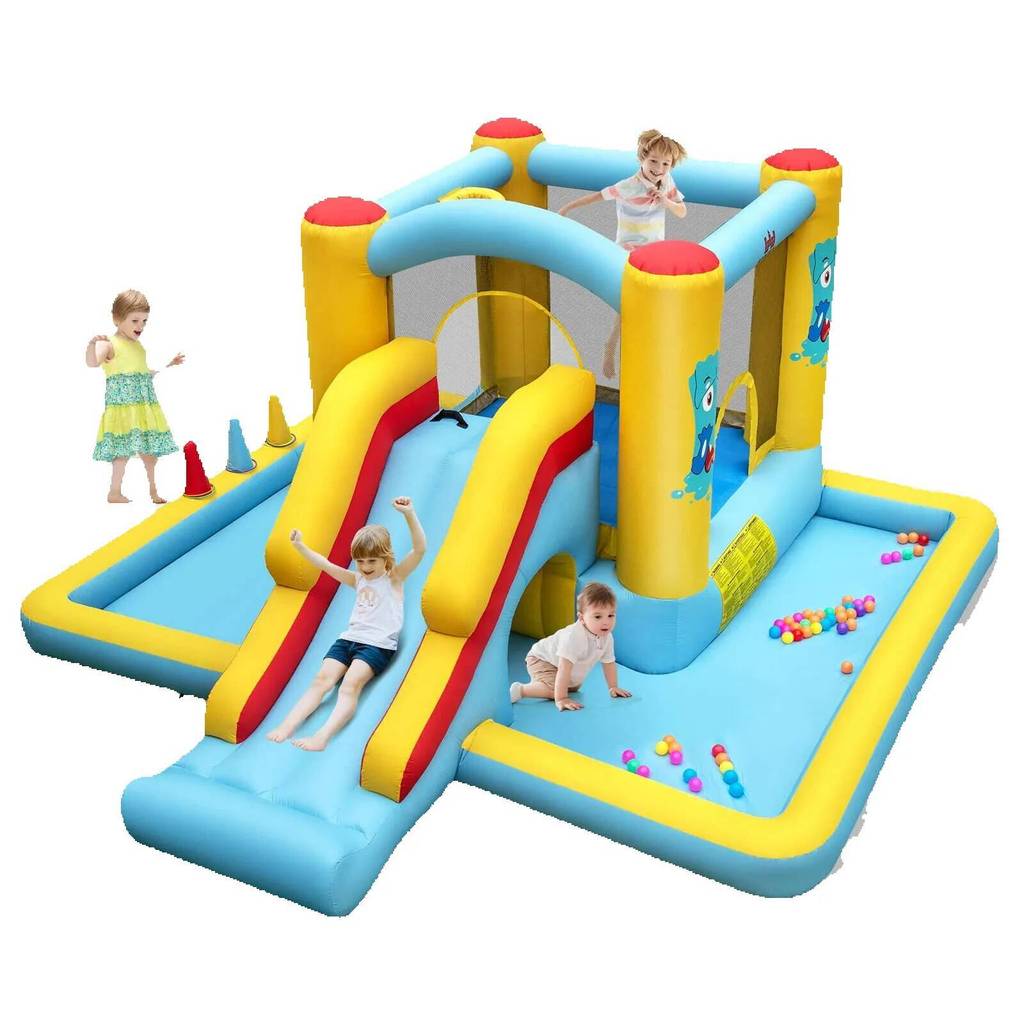 Bounce Iatable House, 7-In-1 Giant Bouncy Castle With Slide, Tunnel, Basketball Hoop & Ring-Toss Gam