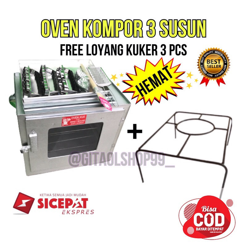 Oven Kompor Tangkring 3 Susun Open Kue Kering Anti Karat Kecil + Besi Tangkringan Gratis Loyang Kuke