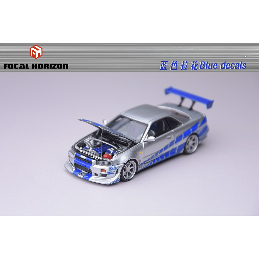 Focal Horizon FH 1:64 R34 Fast Furious C-West FNF Silver-Blue Model Car