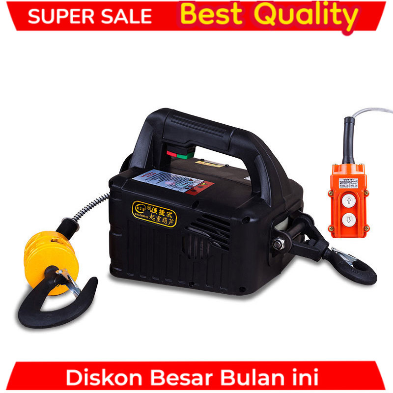 Portable Electric Hoist Household Portable Crane Hand Winch Pull Block Wire Rope Hoist 220V 100kg 20
