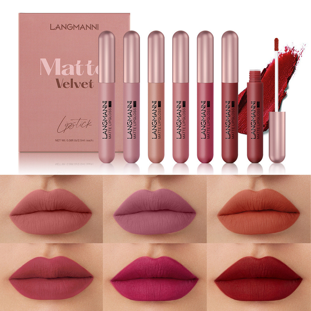 Langmanni 6Lip Gloss Lipstick Set Matte Velvet Matte Lip Gloss Set
