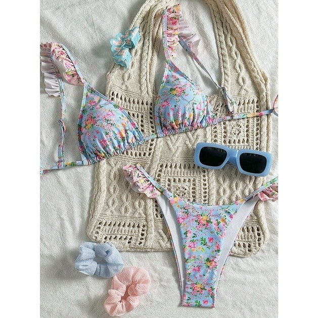 New Bikini Women's Sexy Three-Point separates Swimsuit High-End Halter Triangle Swimwear