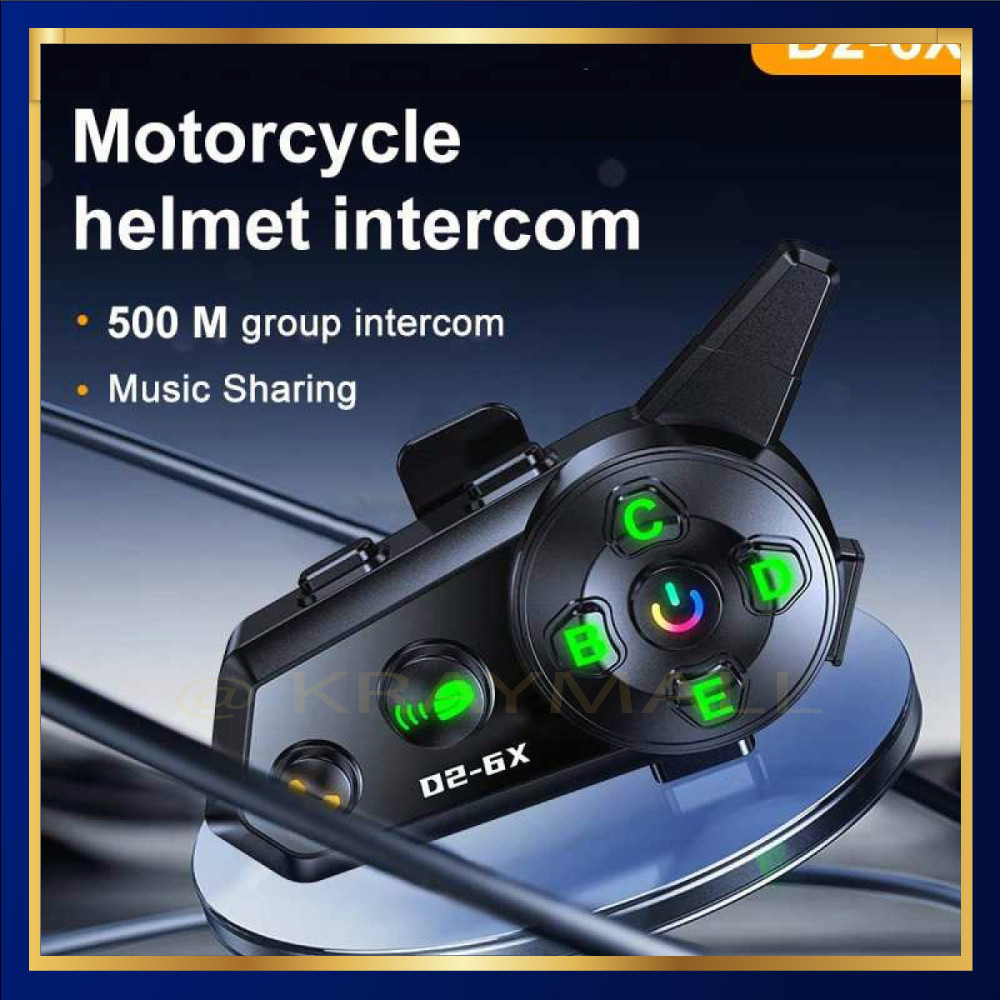 Intercom Helm Bluetooth Headset 6 Riders Call IPX6 1000mAh - D2-6X