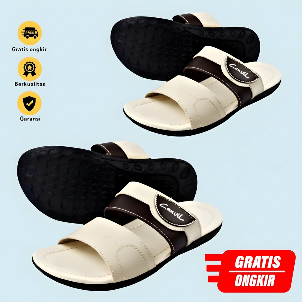 SANDAL PRIA KEREN KEKINIAN PROMO KULIT KASUAL LOKAL TERBARU ELEGANT CARVIL SELOP JAPIT DEWASA