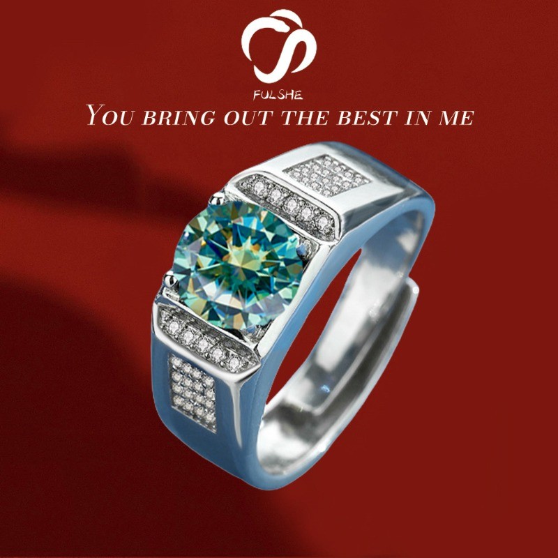 FULSHE Cincin Berlian Platinum Wanita Zircon Asli Biru Hijau 2 Karat