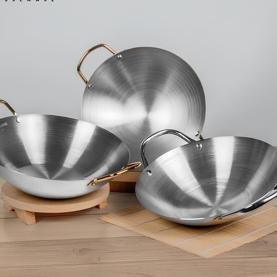 (JHS) WAJAN STAINLESS KOREA 30CM/ Wajan Penggorengan Stainless Steel Tebal Kuat Gagang Gold Anti Len