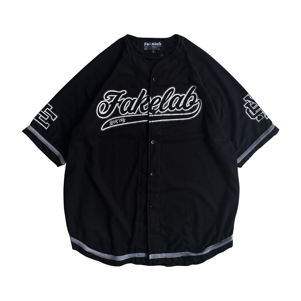 Fakelab Baseball Jersey Black / Hitam Oversize / Boxy / Unisex