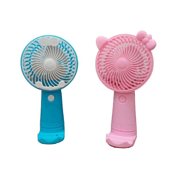 Kipas Angin Genggam Mini Karakter Dengan Penyangga Hp Baterai Isi Ulang
