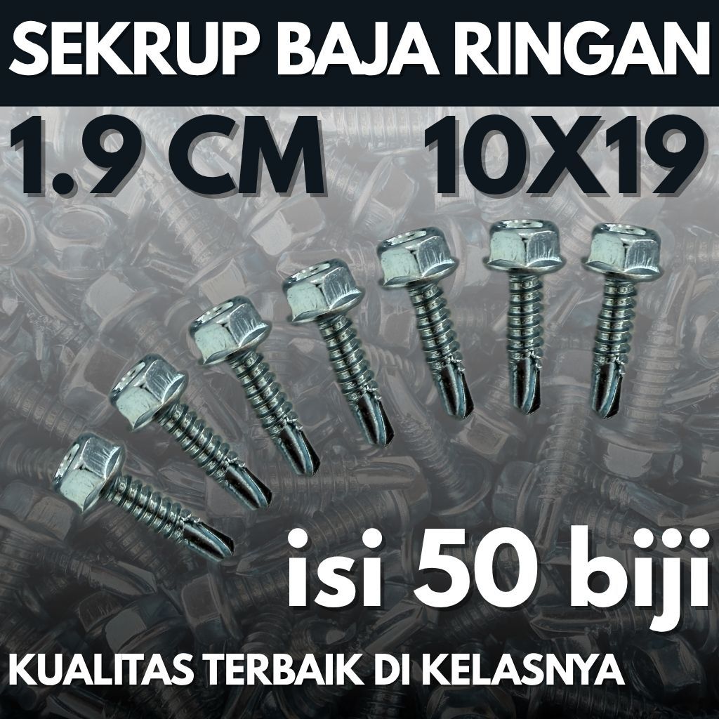 Sekrup Baja Ringan 10x19 (isi 50 biji) – Sekrup Seng / Baut Seng / Sekrup Baja Ringan / Anti Karat /