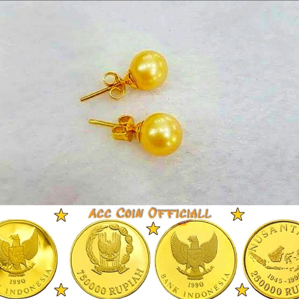 Anting koin asli 1991 warna emas Anting tusuk pentol anti luntur