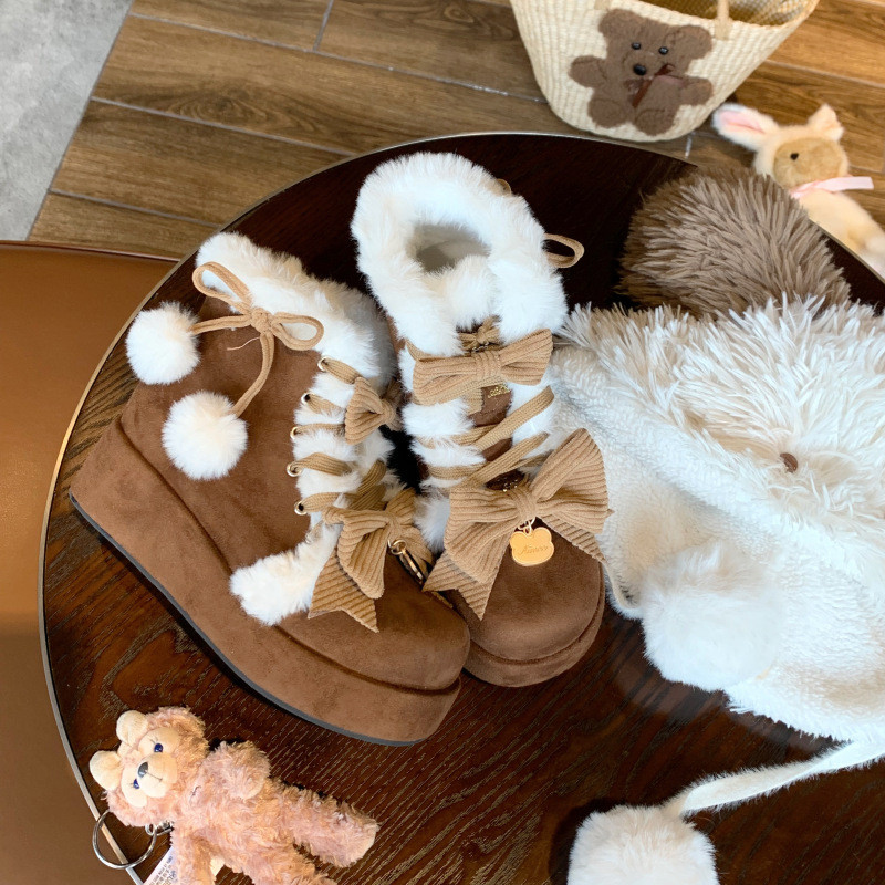 Thick Sole Height-Increasing Cute Plush Lolita Shoes Winter Lolita Shoes Snow Boots Girls' Shoes War