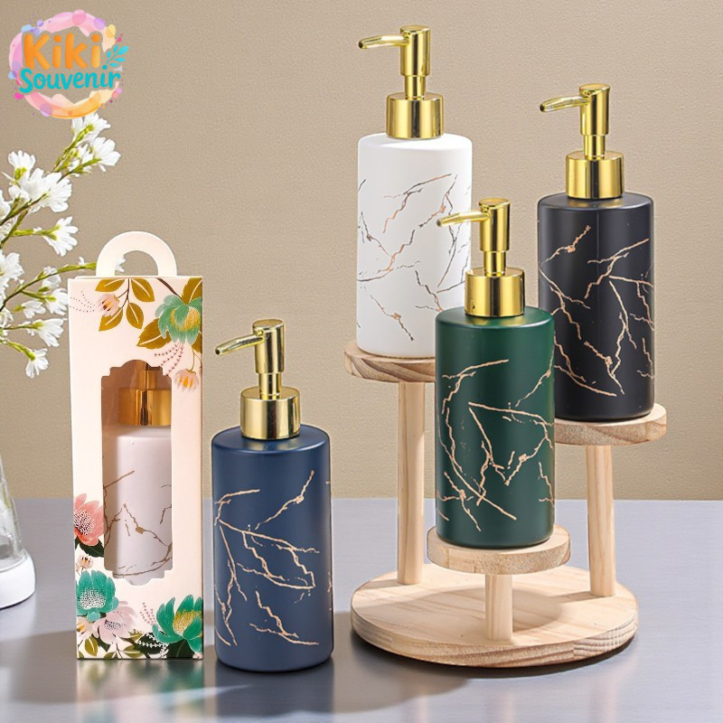 Souvenir Botol Sabun Pump Bottle Soap Dispenser Glass Kaca Motif Marble 400ml
