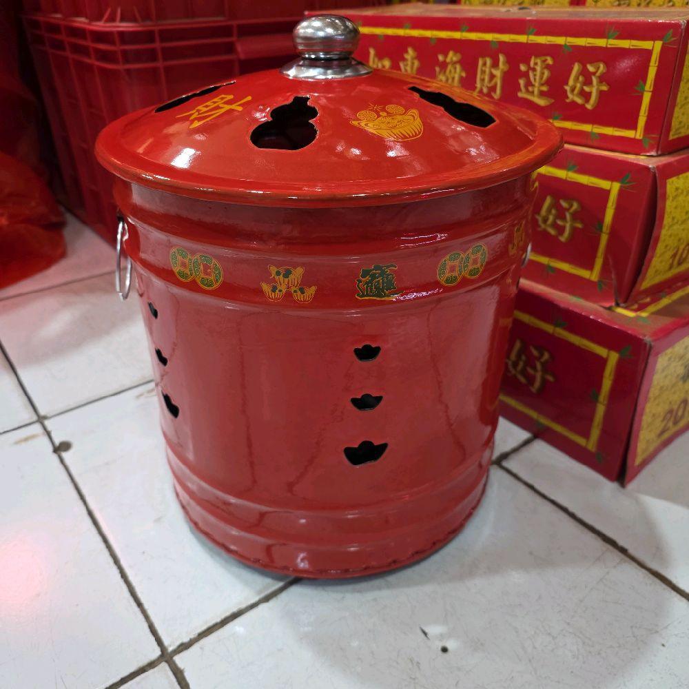 Tong Sembahyang / Tong Bakar / Tempat Bakar Kertas Sembahyang Merah JUMBO