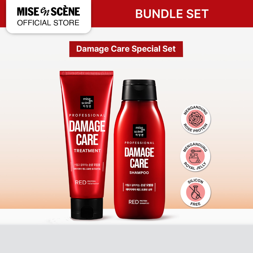 mise en scene Damage Care Red Protein Special Shampoo & Treatment Set - Paket Perawatan Untuk Rambut