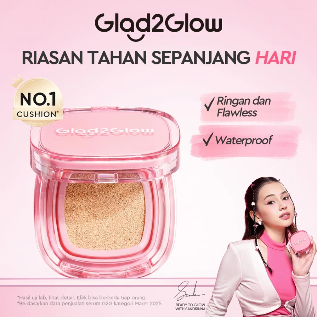G2G Glad2Glow Perfect Cover Cushion 11g – Cushion Ringan Semi Matte, Coverage Rapi, Skincare-Infused