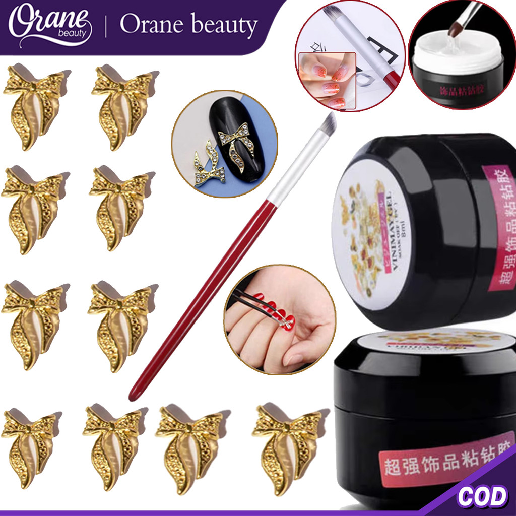 Oranebeauty 12pcs/set perhiasan paduan perak hiasan kuku pita 3D logam kupu-kupu besar hiasan kuku b