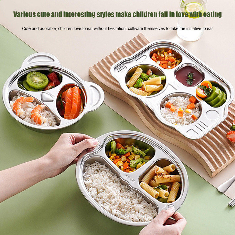 Piring Makan Stainless Steel 304 Food Grade Piring Makan Anak Piring Makan Terbagi Kartun