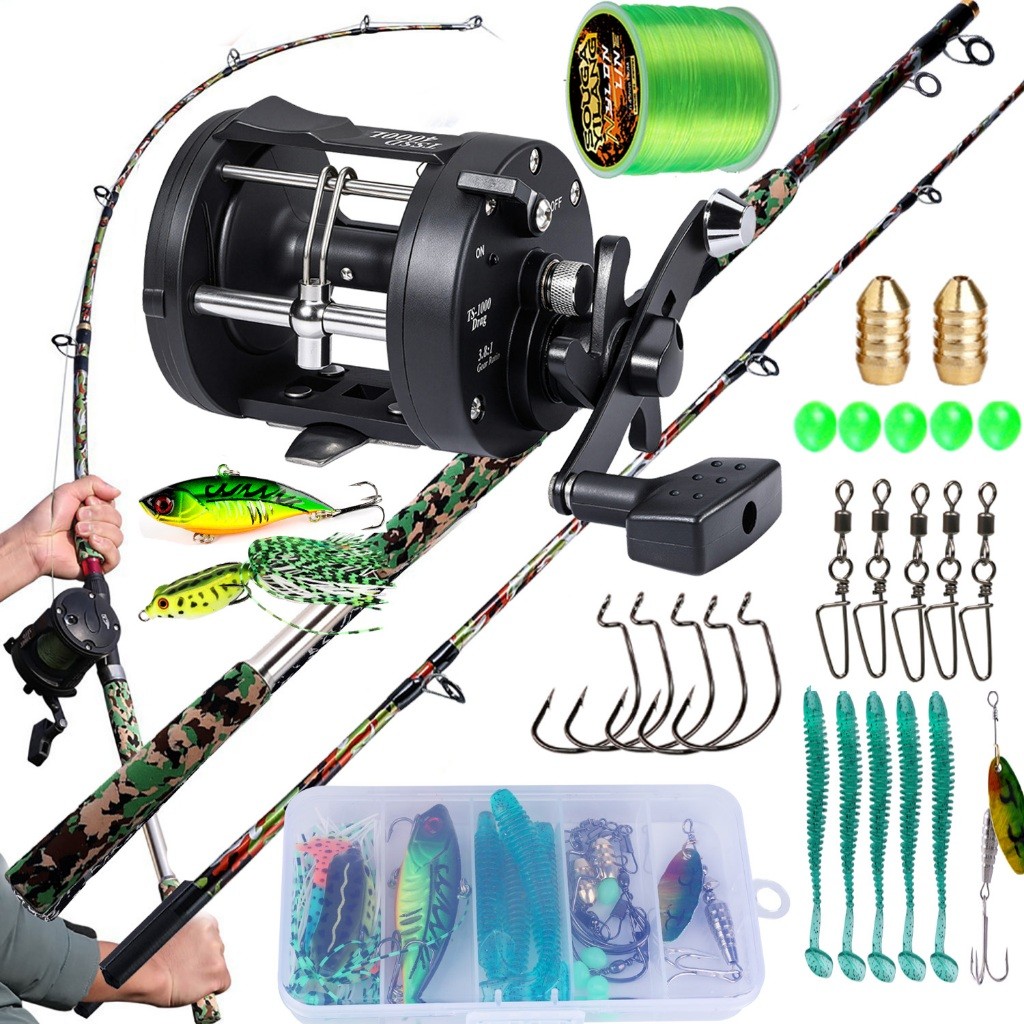 Joran Pancing Set Sougayilang Drum Fishing Reel Right Hand 1.65m Fishing Rod 2 Sections Damar Max Dr