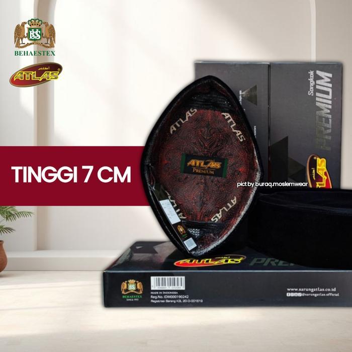[RAMAI] Peci Songkok Kopiah Atlas AC Hitam Premium Exclusive Tinggi 7,8,9,10 cm Beludru Halus Piliha