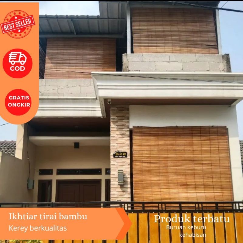 M S - tirai bambu gulung krey outdoor tirai kerai bambu 2x2 (plus tali penggulung dan ring besi)