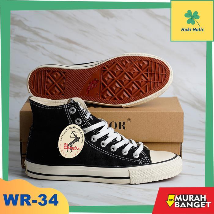Warrior Sparta High Black White Sepatu Sneakers Warrior Original Sepatu Sekolah Hitam Putih Casual  