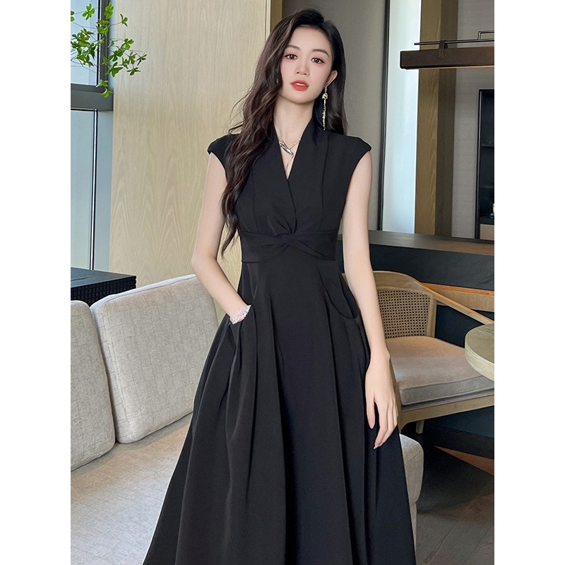 MISS EMITA Baju Dress Hitam Polos Wanita Mewah Elegan Kondangan Panjang Formal Dress Pesta Simple El