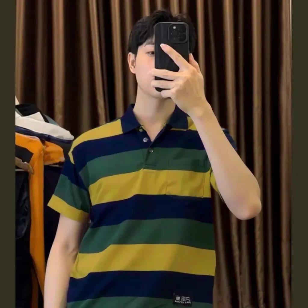 Kaos Kerah Salur - Kaos Krah Salur Pria Lengan Pendek Motif Garis - Garis Size L XL XXL XXXL t-Shirt