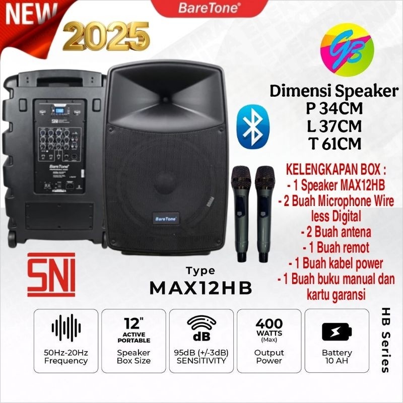 Speaker Aktif Baretone 12 inch 400 Watt MAX12HB MAX 12HB Originalw.