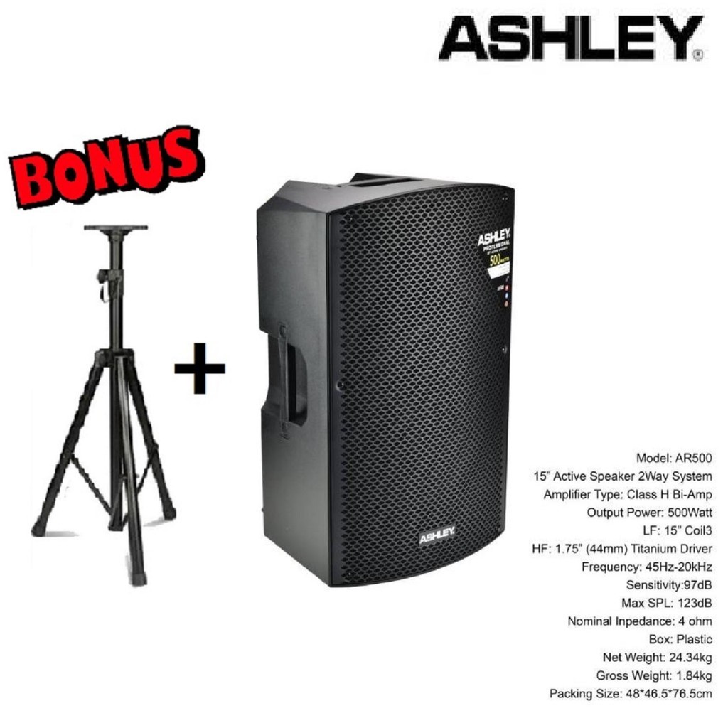 SPESIAL PROMO Speaker Aktif ASHLEY AR 500 AR500 ORIGINAL 15 INCH NEW TWS BLUETOOTH Bonus Stand
