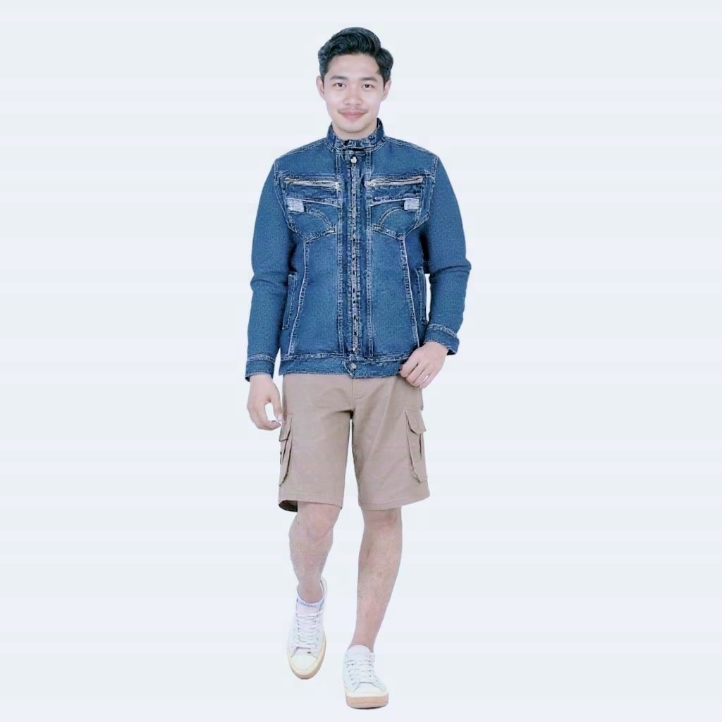 F.W.D Jaket Jeans Pria Denim Kerah Seleting Premium Jumbo