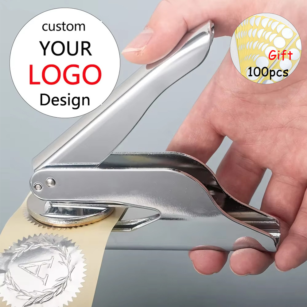 Custom Initials Embosser stamp and 100pcs Sticker,Book Embosser Personalized Wedding Embossing Stamp