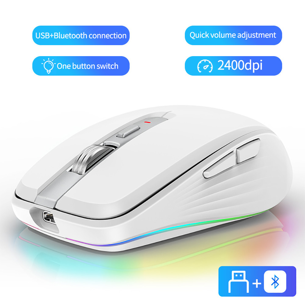 Dual Mode Rechargeable 2.4G Wireless Bluetooth USB Mouse RGB Mute Mouse For Windows Mac IOS Android 