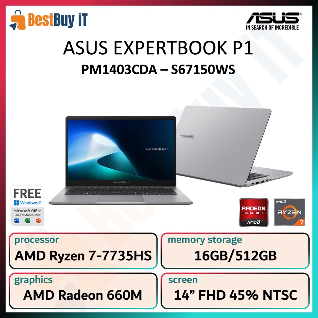 ASUS ExpertBook P1 PM1403CDA Ryzen 7-7735HS 16GB DDR5 512GB SSD 14" FHD WIN11