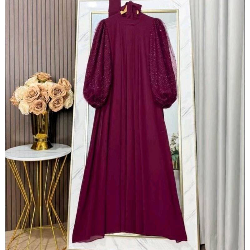 COMELLSHOP Gamis Jumbo Terbaru Ld 140 Audy Dress Bahan Kain Ceruty Babydoll Fullpuring Mix Tile