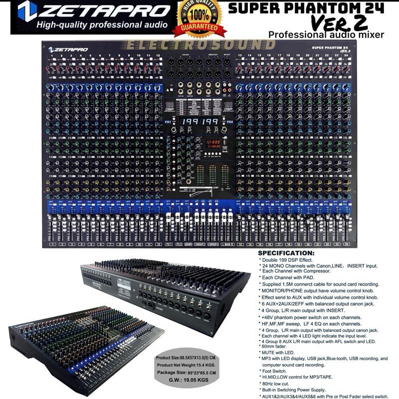 MIXER AUDIO ZETAPRO SUPER PHANTOM 24 VER 2, COMPRESSOR, DOUBLE EFFECT / Zetapro Original