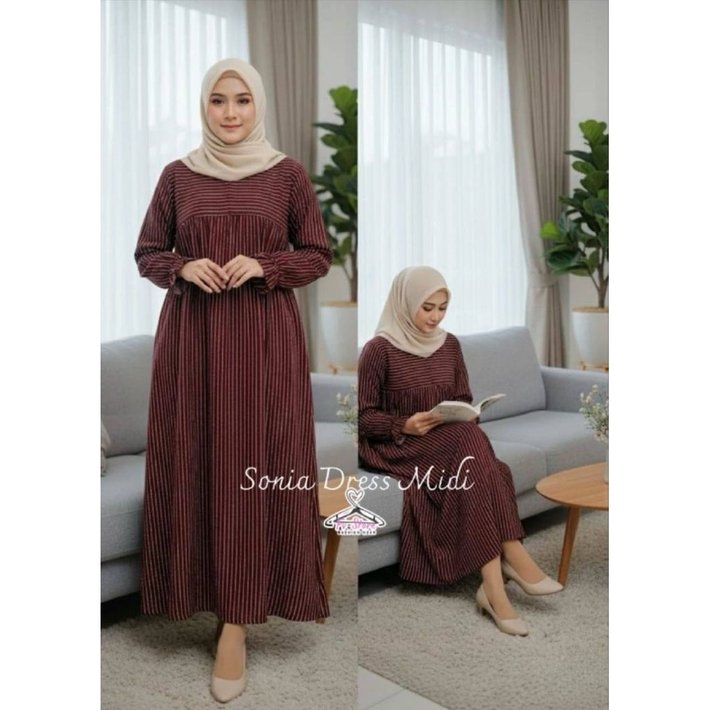 DISKON CUCI GUDANG - dress Sonia MIDI / dress Sonia / dress MIDI / dress salur / Sonia midi