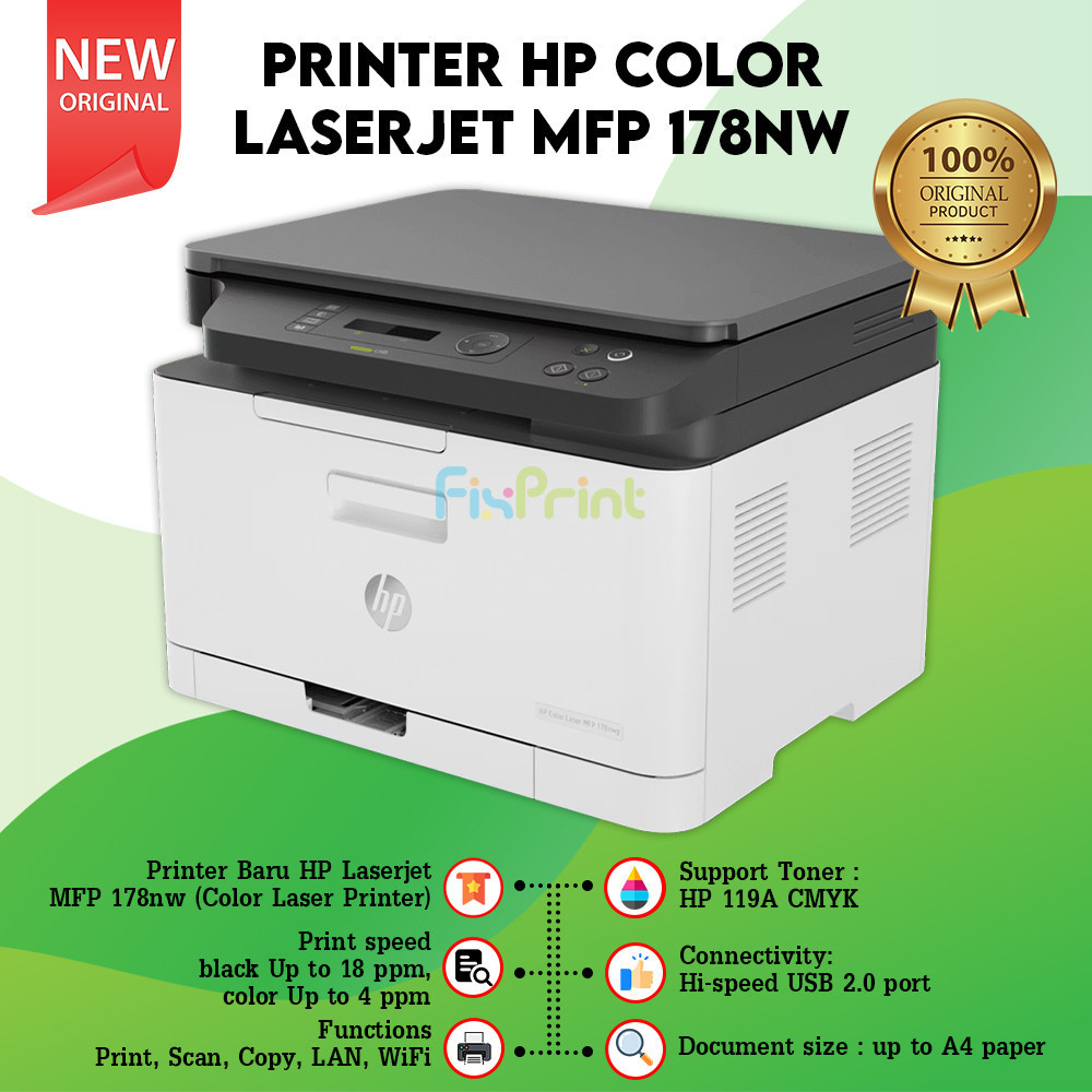 Printer Color LaserJet MFP 178nw Print, Scan, Copy, LAN, WiFi