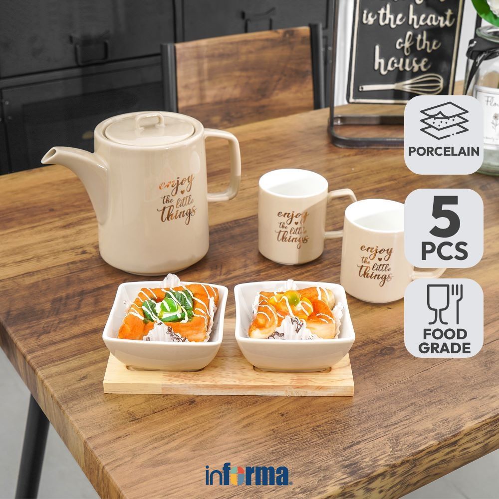 Informa Appetite Mave Teko & Cangkir Porcelain Dengan Mangkuk Set 5 Pcs - Putih Tea Set Coffee Set W