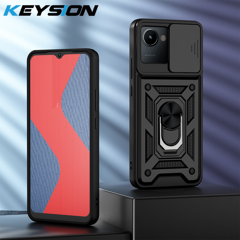 Shockproof Case for Realme C30 Slide Camera Lens Protection Ring Stand Phone Back Cover for OPPO Rea