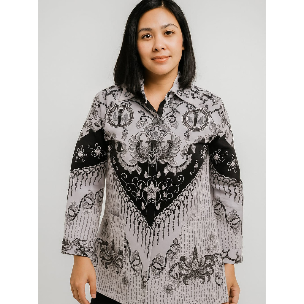 Baju Kemeja Batik PGRI Wanita Furing Batik HYDRA SAPUTRA Motif Terbaru Lengan Panjang Bahan BSWY Lic