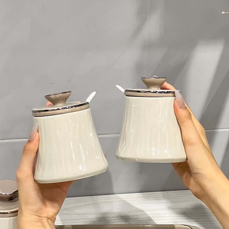 Nordic Seasoning Jar Seasoning Bottle Set Household Ceramic Seasoning Box Salt Jar Pot with Tray for